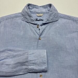 Stenstroms Shirt Mens Small Blue Slimline‎ 100% Linen Long Sleeve Button Casual